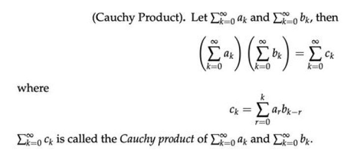 Cauchy product of two absolutely convergent series is absolutely convergent. (Rudin PMA Ch. 3 ex 13)