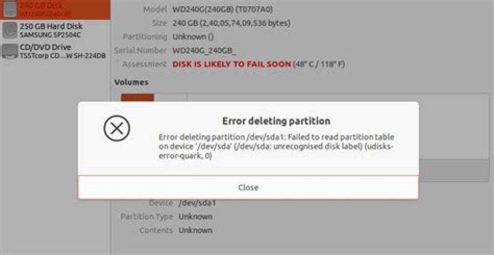 Error wiping device: Failed to probe the device '/dev/sdb' (udisks-error-quark, 0)
