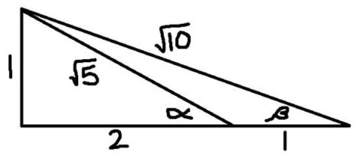 Evaluating $\operatorname{arccos} \frac{2}{\sqrt5} + \operatorname{arccos} \frac{3}{\sqrt{10}}$