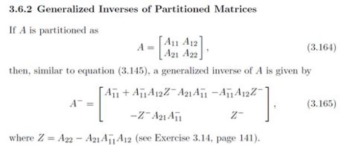 Generalized inverse of 2 x 2 block matrix