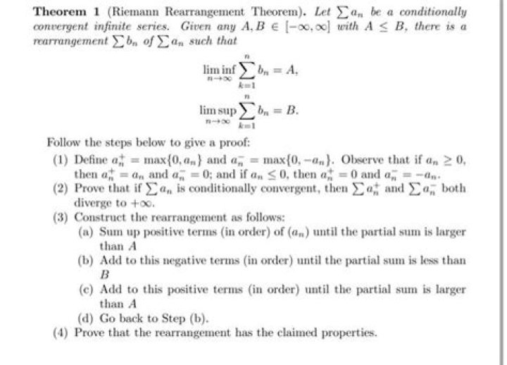 Proof on Riemann's Theorem that any conditionally convergent series can be rearranged to yield a series which converges to any given sum.