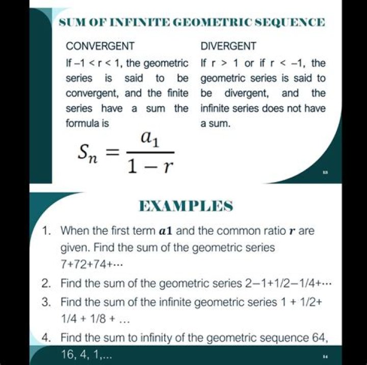 What is the general formula for a convergent infinite geometric series?
